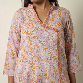  Sanganeri Block Printed Cotton Kurta with Palazzo & Dupatta Set 02 