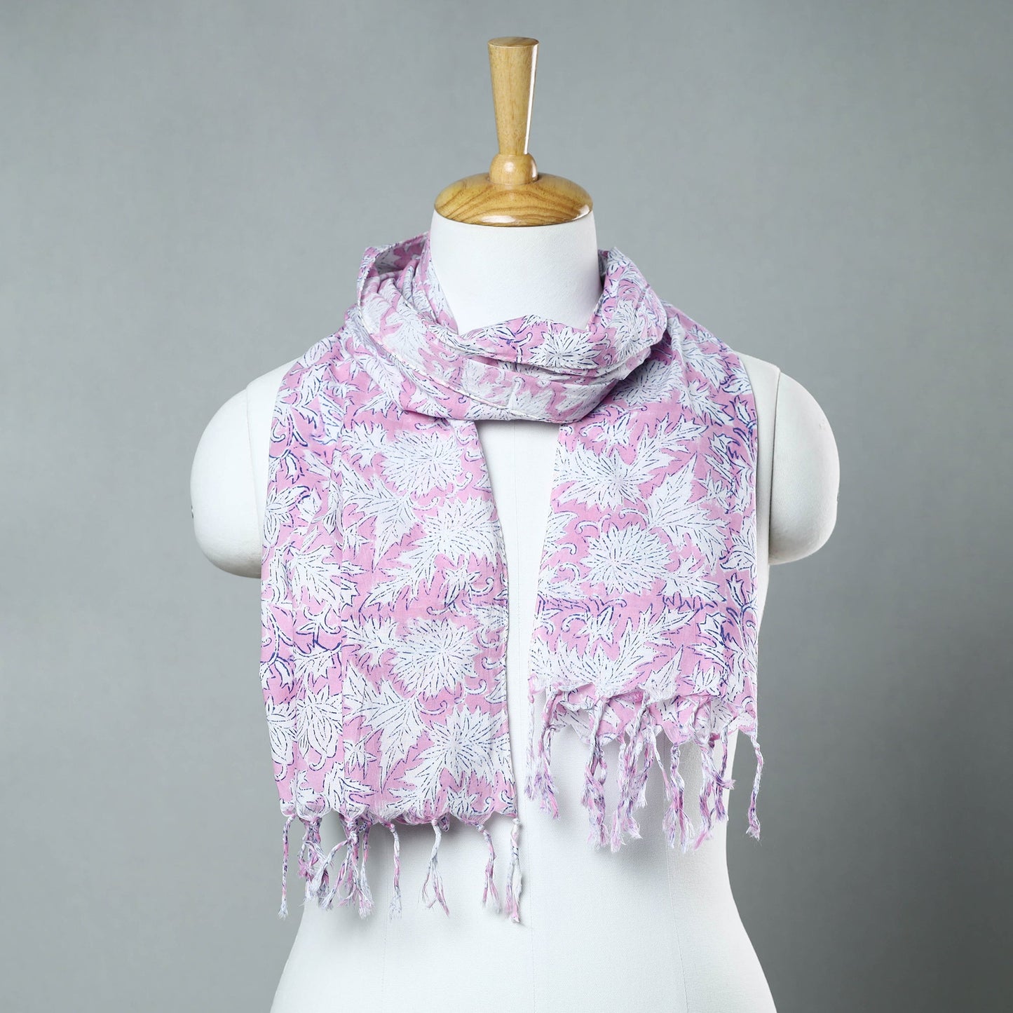  Sanganeri Block Printed Cotton Stole with Tassels 94 