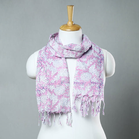  Sanganeri Block Printed Cotton Stole with Tassels 94 