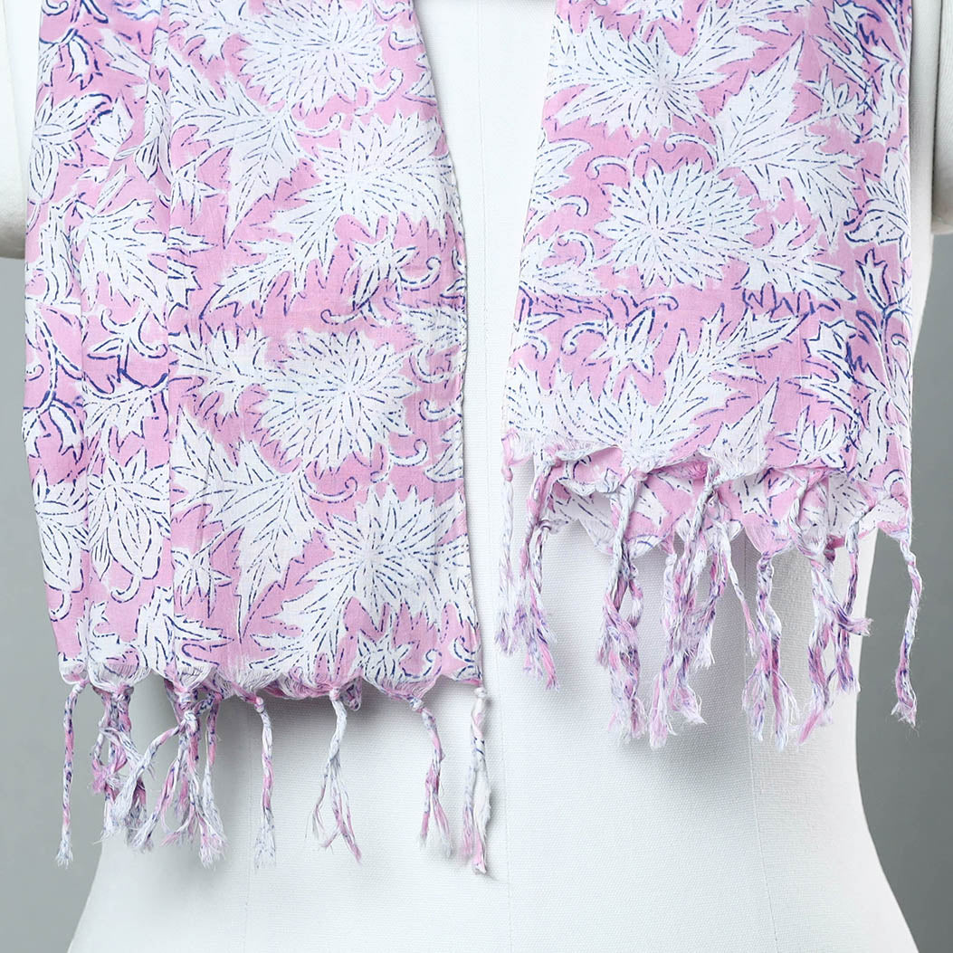  Sanganeri Block Printed Cotton Stole with Tassels 94 