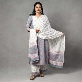 Buy Sanganeri Block Printing Cotton Kurta with Palazzo & Dupatta Set Online at iTokri.com