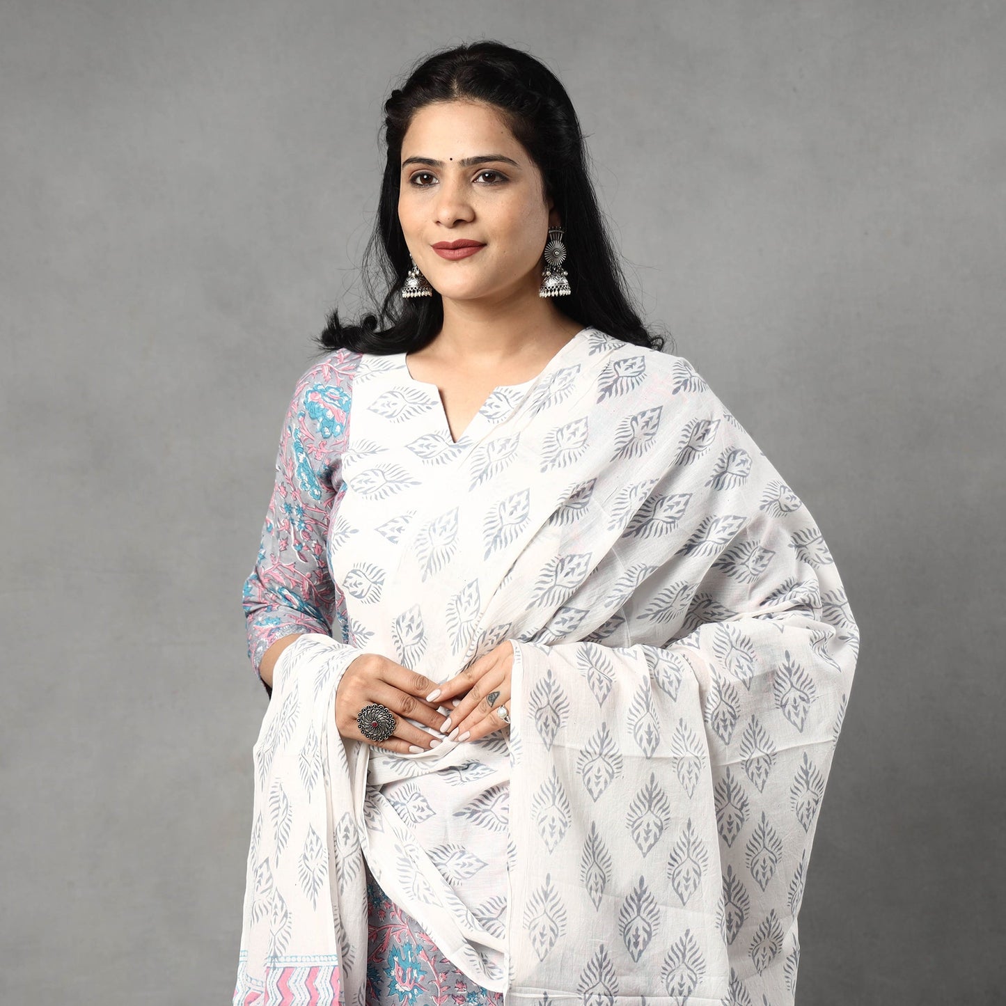 Buy Sanganeri Block Printing Cotton Kurta with Palazzo & Dupatta Set Online at iTokri.com