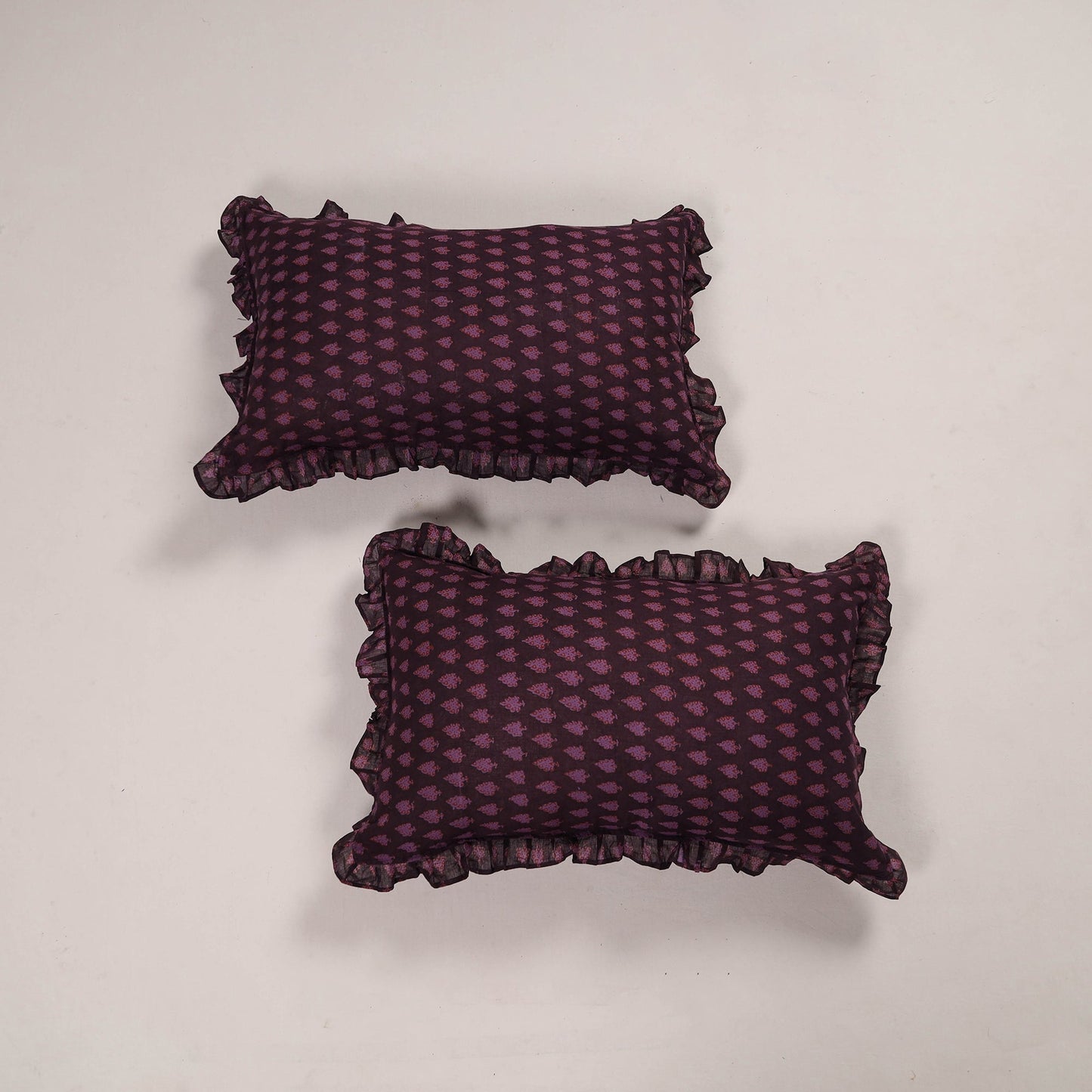 Purple - set of 2 handcrafted cotton frill pillow covers 05