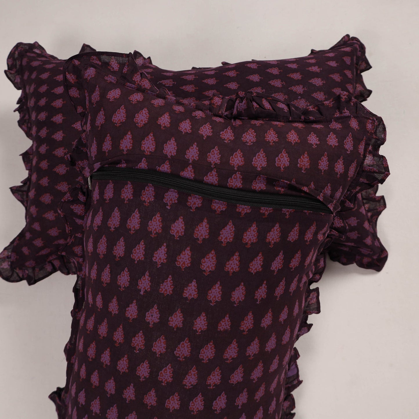 Purple - set of 2 handcrafted cotton frill pillow covers 05