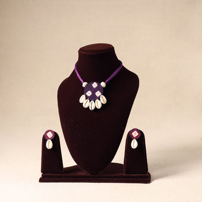 Purple - shell work fabart necklace set 35 - handcrafted