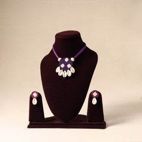 Purple - shell work fabart necklace set 35 - handcrafted