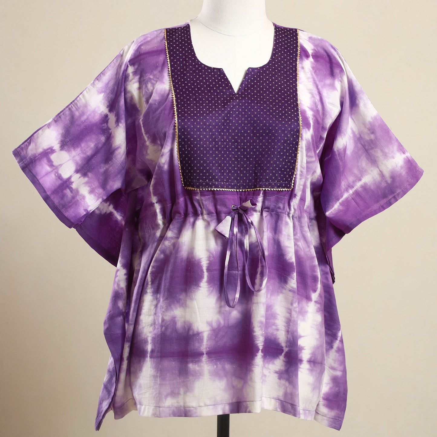 Buy Purple Shibori Mosaic Fusion Cotton Kaftan