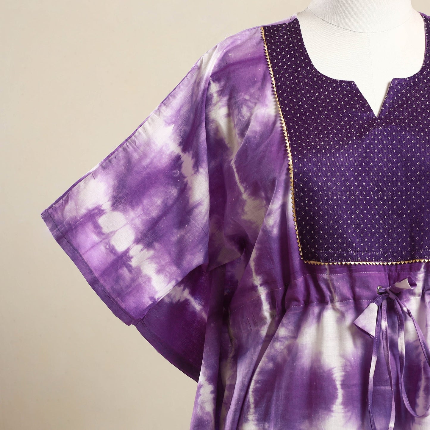 Buy Purple Shibori Mosaic Fusion Cotton Kaftan