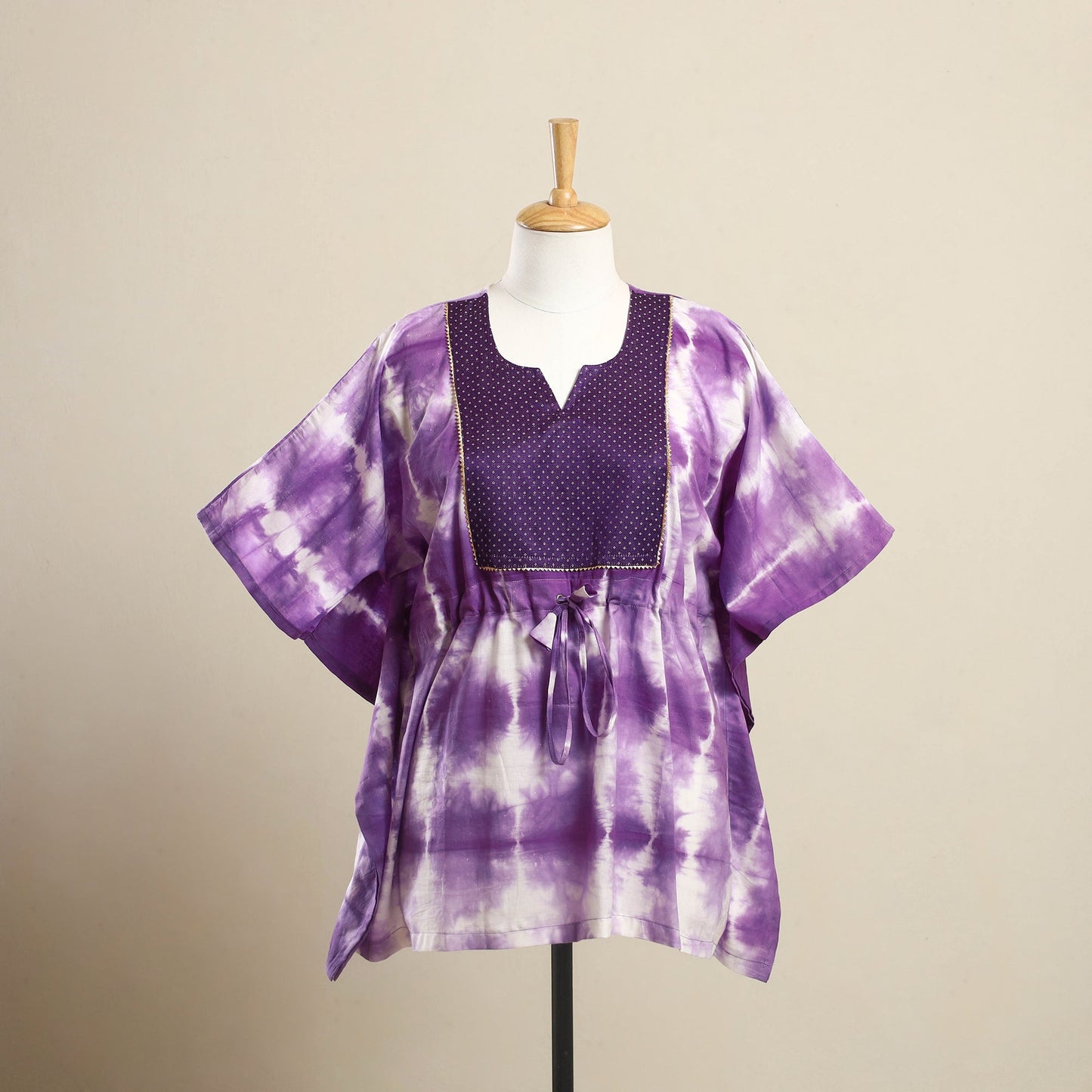 Buy Purple Shibori Mosaic Fusion Cotton Kaftan
