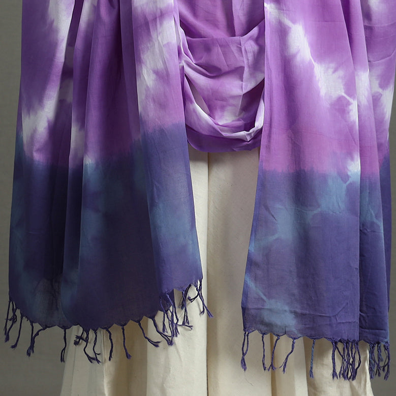 Purple - shibori tie-dye cotton dupatta with tassels 87