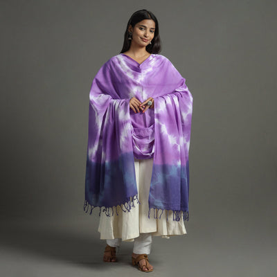 Purple - shibori tie-dye cotton dupatta with tassels 87
