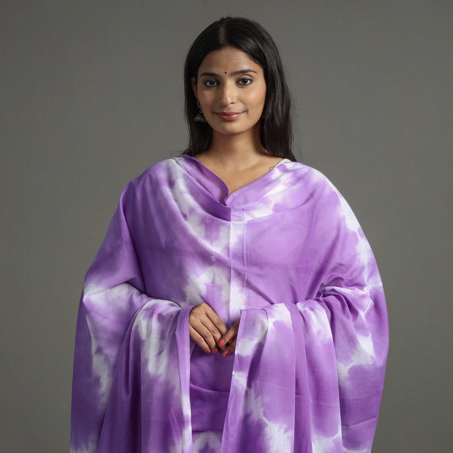 Purple - shibori tie-dye cotton dupatta with tassels 87