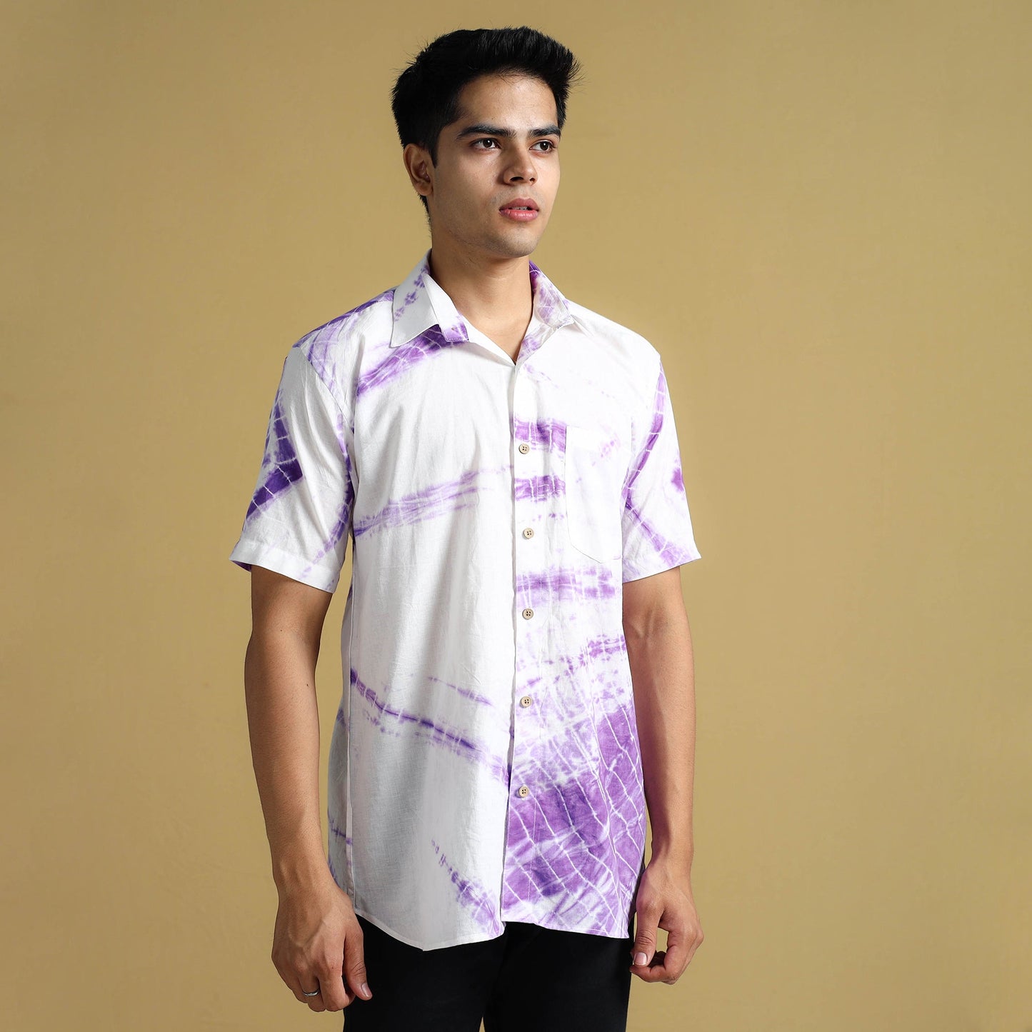  Shibori Tie-Dye Cotton Men Half Sleeve Shirt 03 