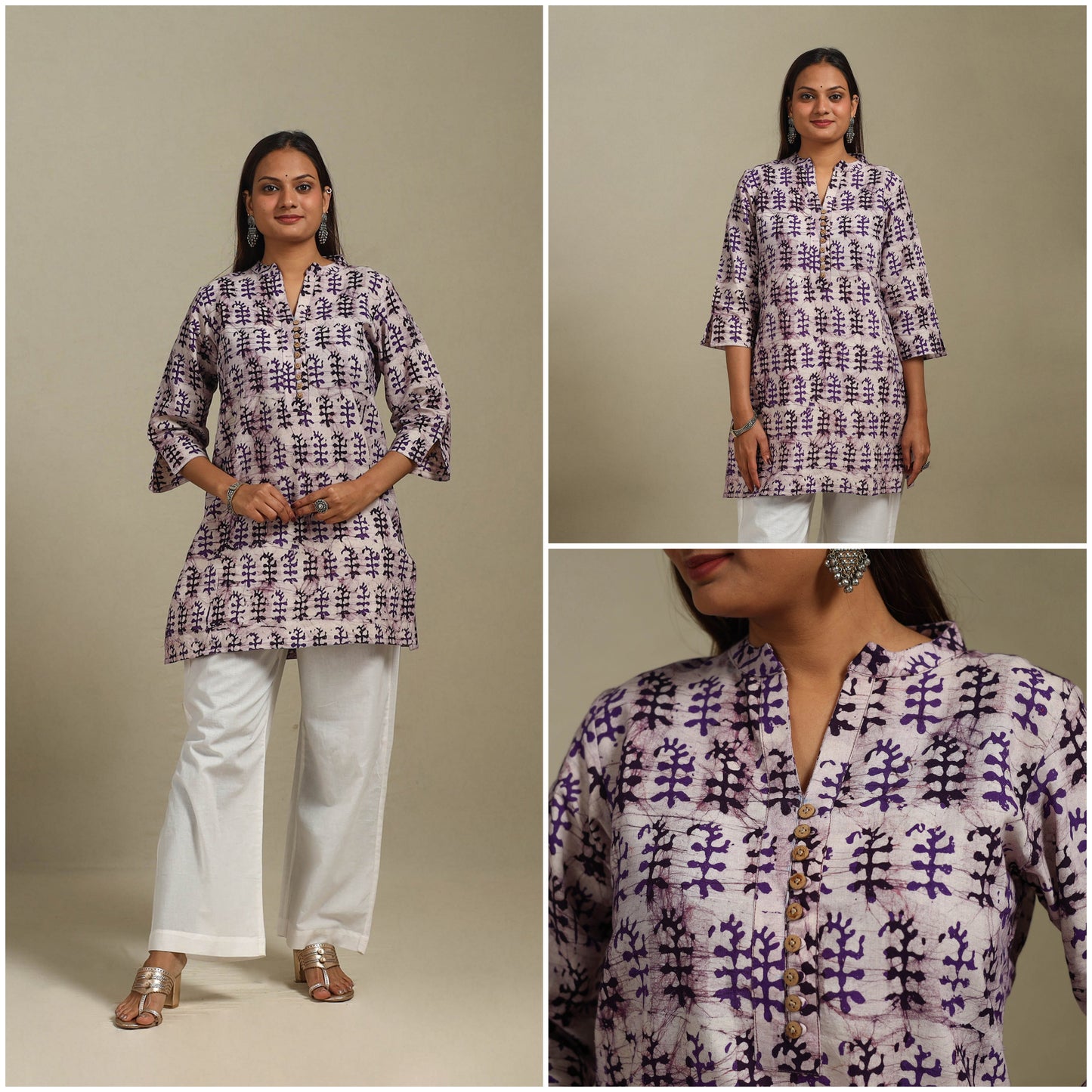 Short cotton hand batik kurta for women 39 - handcrafted