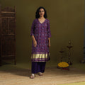 Purple - silk bandhani kurta set with lagdi patta (set