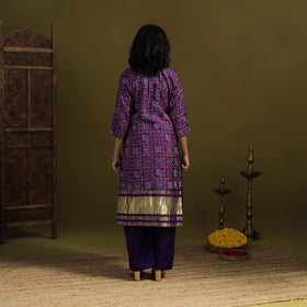 Purple - silk bandhani kurta set with lagdi patta (set