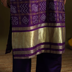 Purple - silk bandhani kurta set with lagdi patta (set