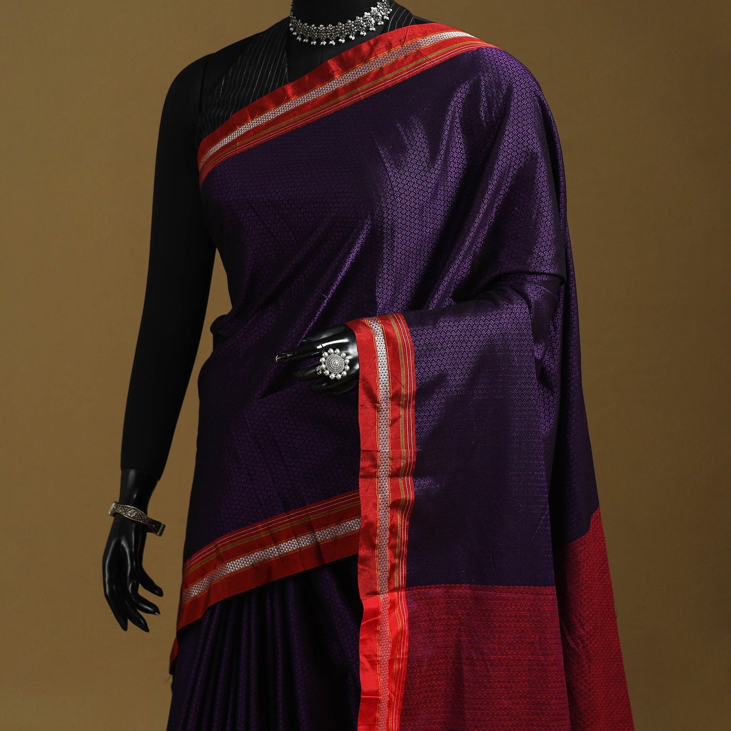 Silk cotton khun saree with ilkal pallu chikki paras border