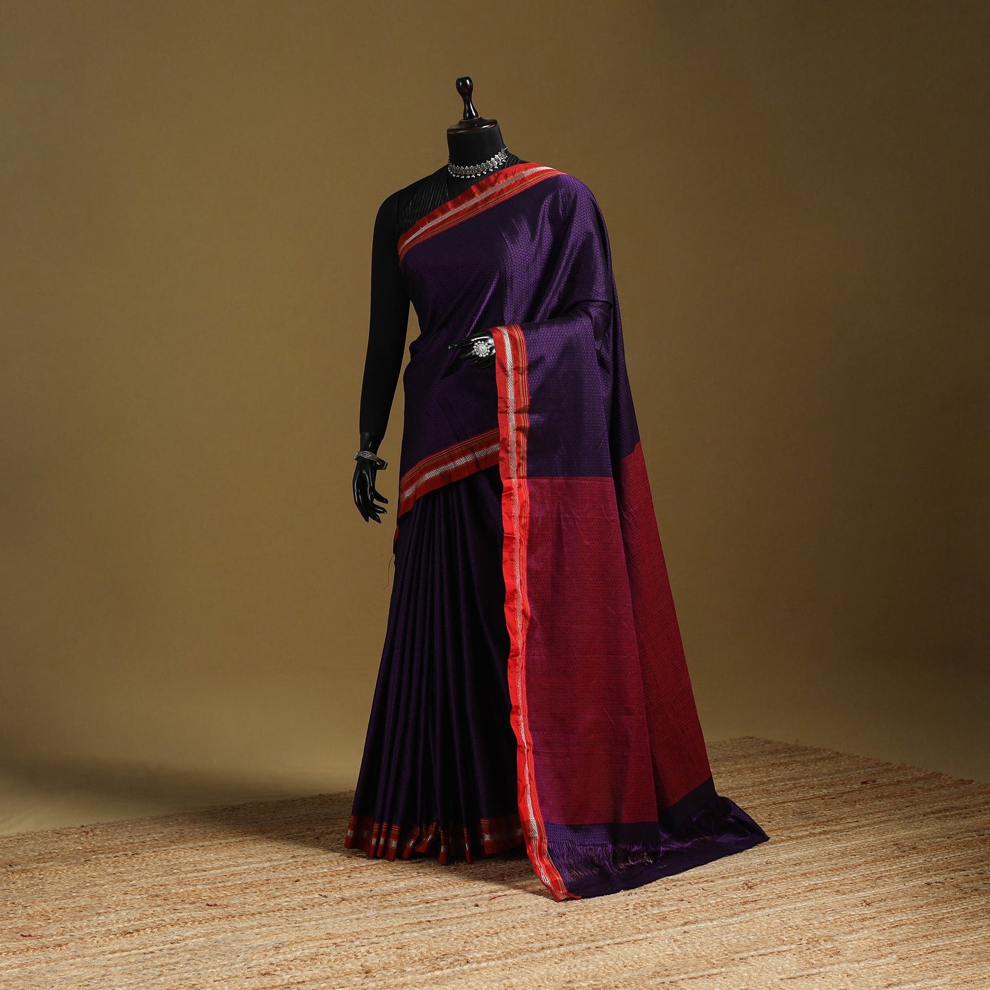 Silk cotton khun saree with ilkal pallu chikki paras border