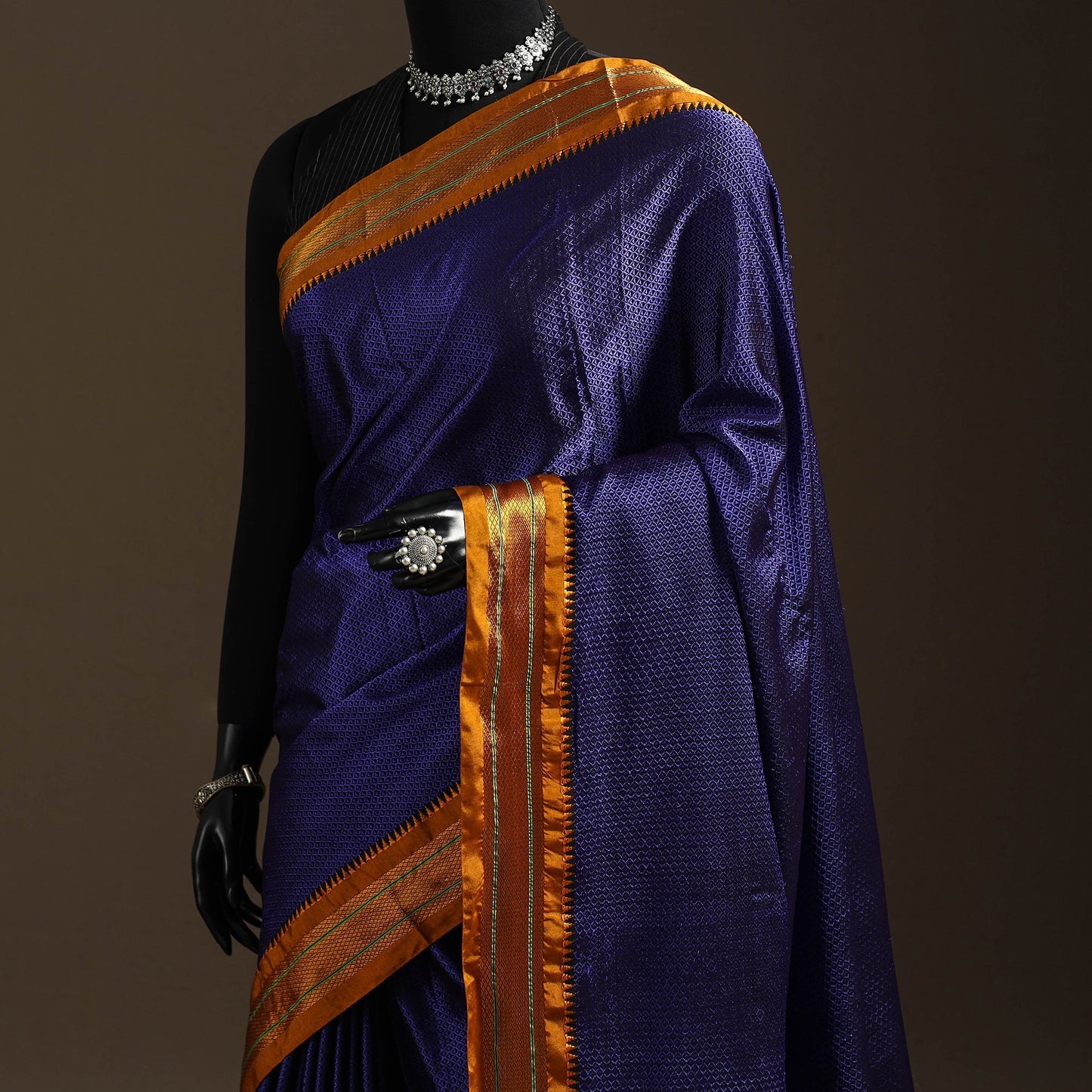 Silk cotton khun saree with ilkal pallu chikki paras border