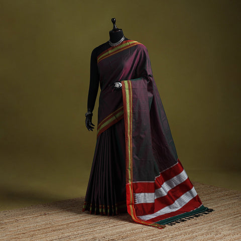 Silk cotton khun saree with ilkal pallu chikki paras border
