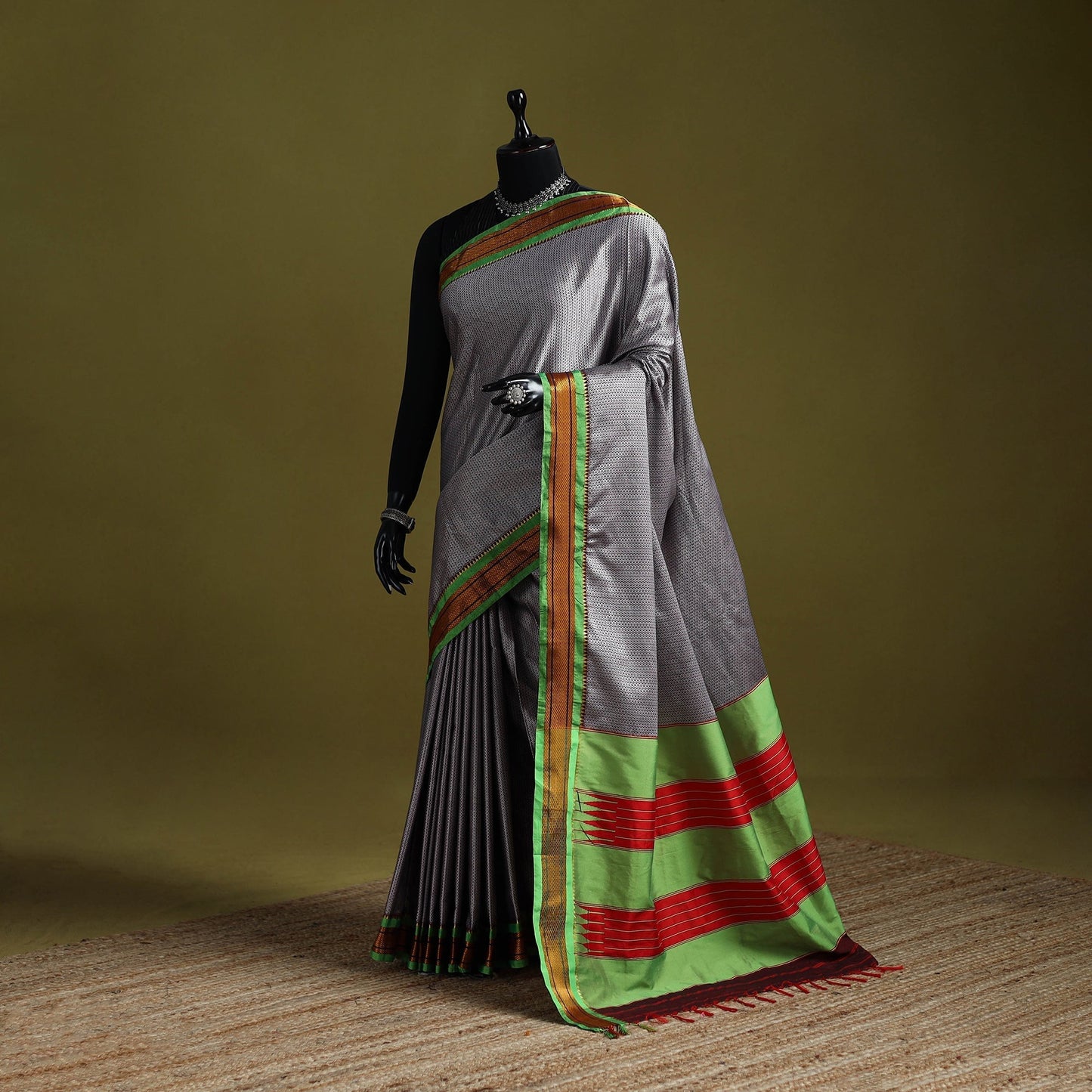 Silk cotton khun saree with ilkal pallu chikki paras border