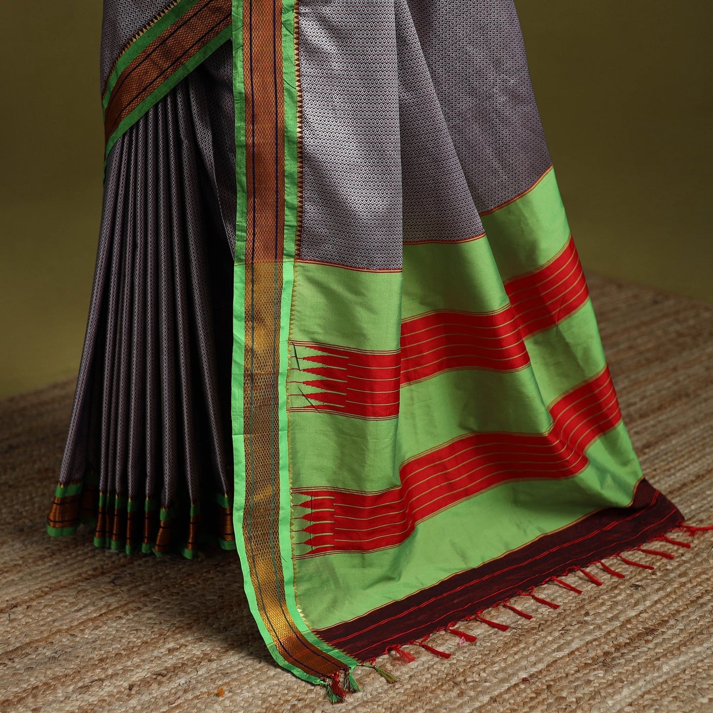 Silk cotton khun saree with ilkal pallu chikki paras border
