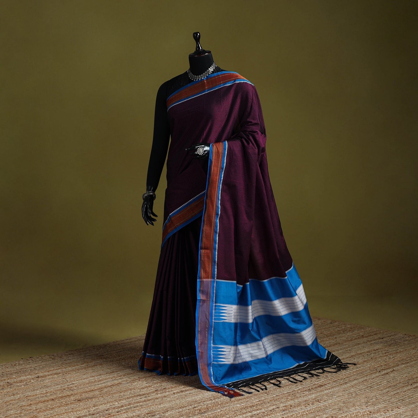 Silk cotton khun saree with ilkal pallu chikki paras border