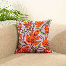 Purple - silk thread crewel embroidery cushion cover (16 x