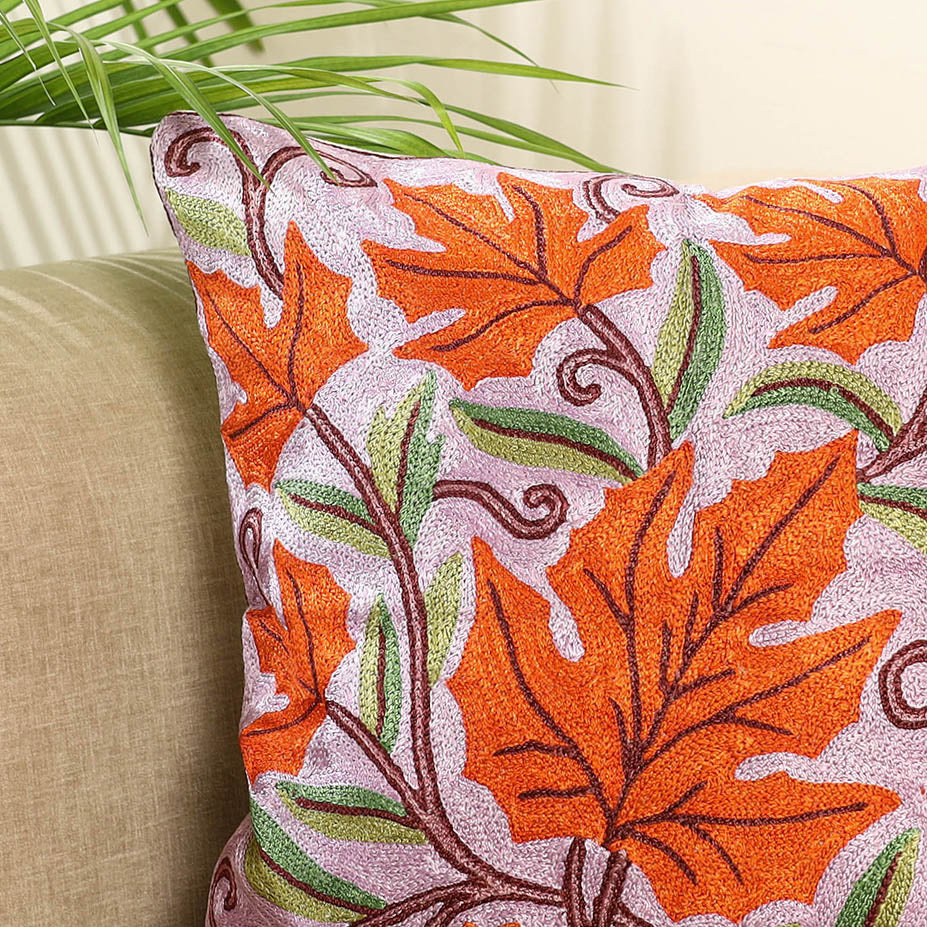 Purple - silk thread crewel embroidery cushion cover (16 x