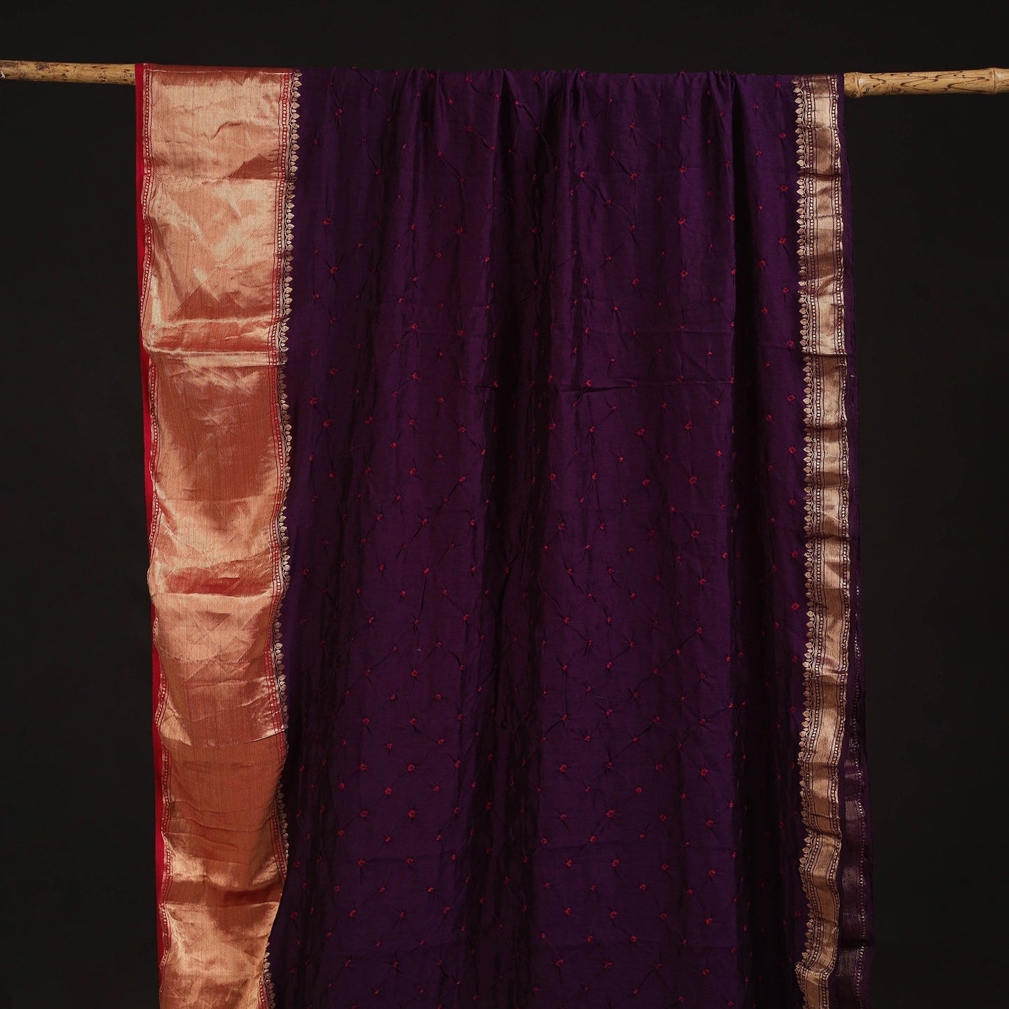 Silk tie-dye bandhani fabric with zari border 22