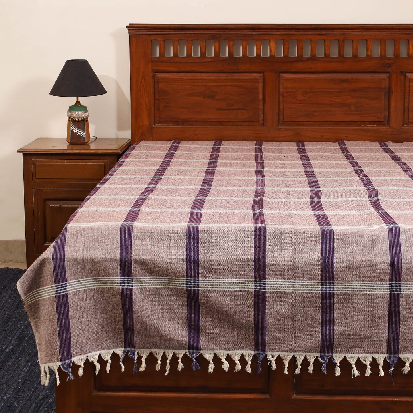 Purple - single handloom cotton bed sheet (90 x 60 in) 115