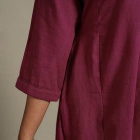 Yellow Slub Cotton A-Line Plain Kurta with Hand Embroidery