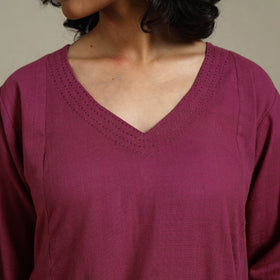 Yellow Slub Cotton A-Line Plain Kurta with Hand Embroidery