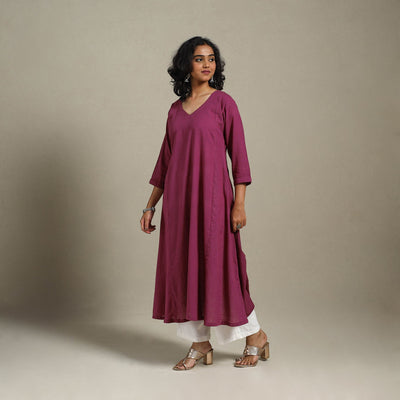 Yellow Slub Cotton A-Line Plain Kurta with Hand Embroidery