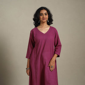 Yellow Slub Cotton A-Line Plain Kurta with Hand Embroidery