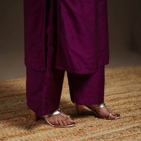 Purple - slub silk embroidered plain kurta set (set of 3)