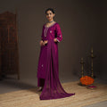 Purple - slub silk gota work plain kurta set (set of 3) 06