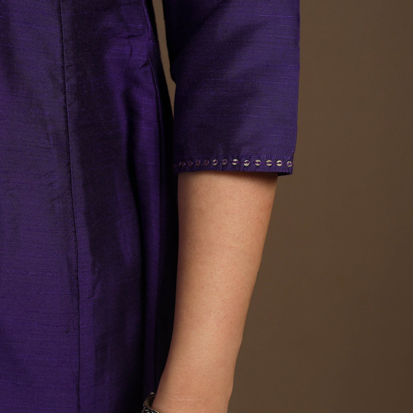 Purple Slub Silk A-Line Plain Kurta with Hand Embroidery