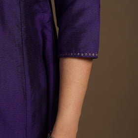 Purple Slub Silk A-Line Plain Kurta with Hand Embroidery