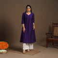 Purple Slub Silk A-Line Plain Kurta with Hand Embroidery