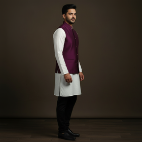 Slub silk men plain nehru jacket 04 - handcrafted