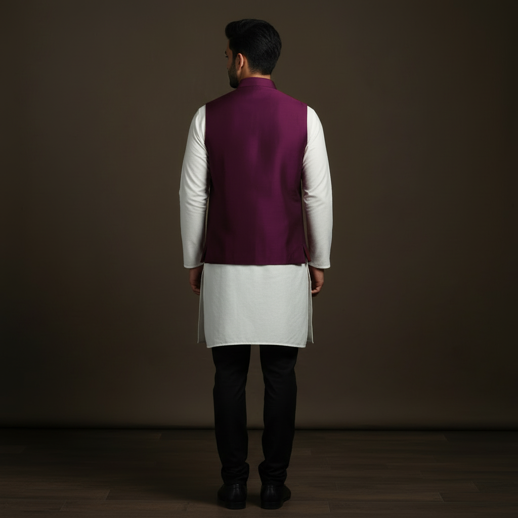 Slub silk men plain nehru jacket 04 - handcrafted