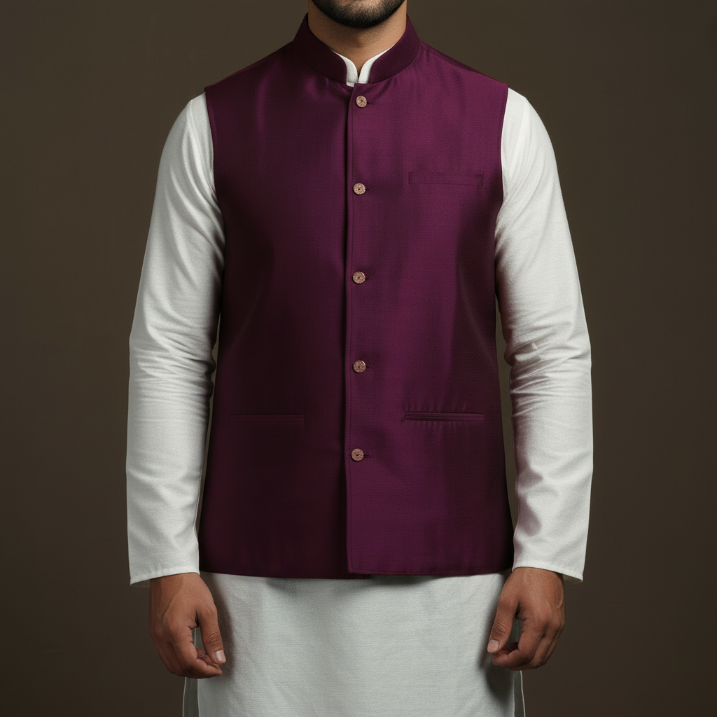 Slub silk men plain nehru jacket 04 - handcrafted