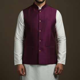 Slub silk men plain nehru jacket 04 - handcrafted