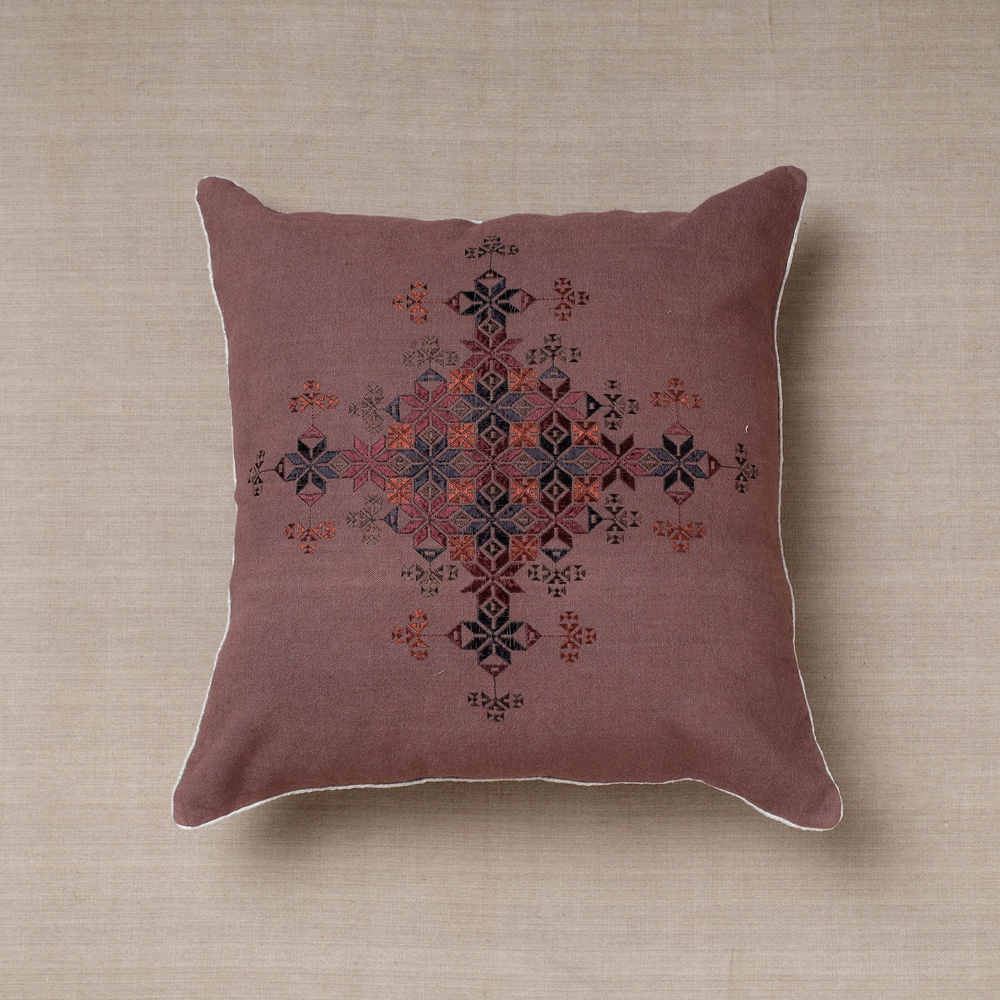 Purple Soof Embroidery Cotton Cushion Cover