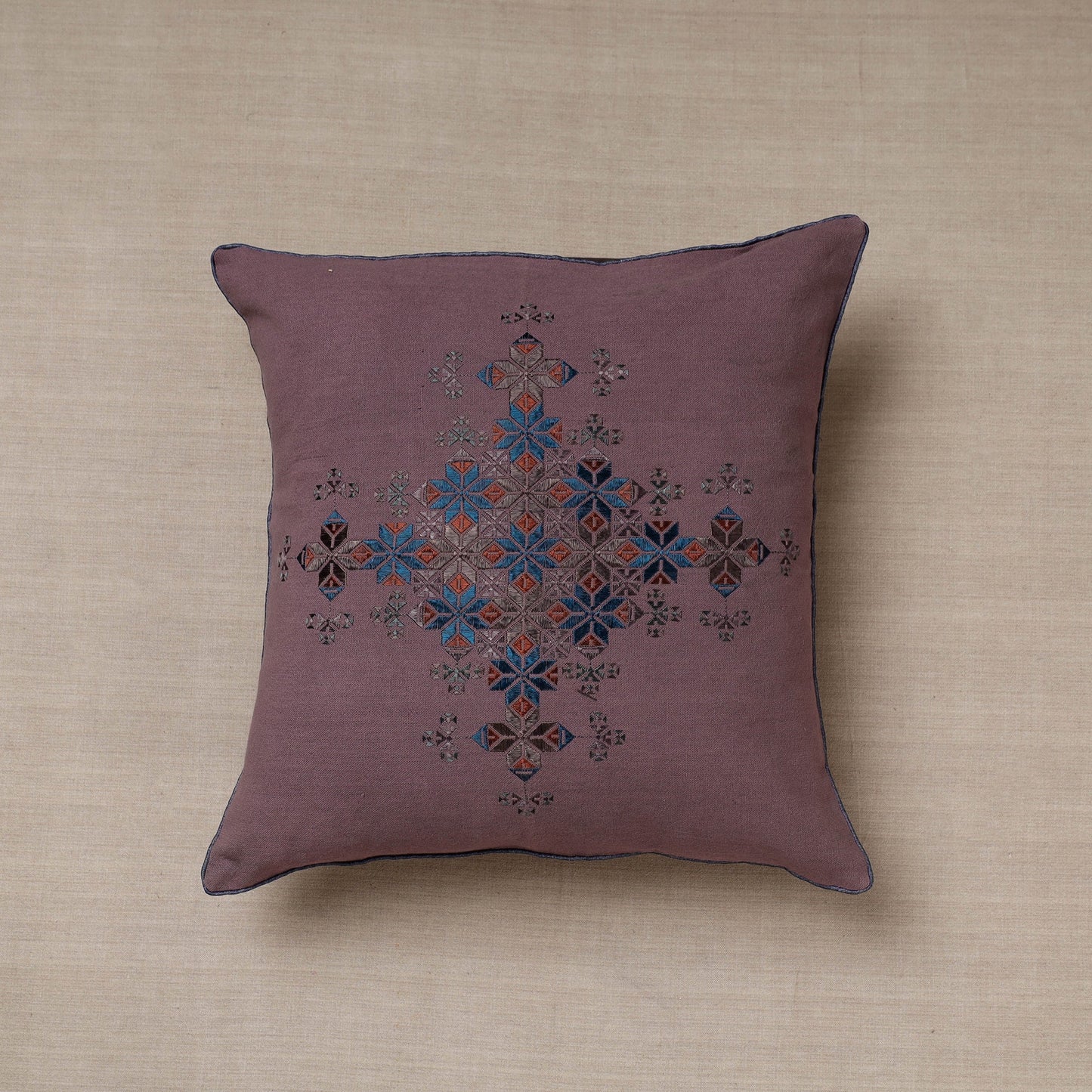 Purple Soof Embroidery Cotton Cushion Cover