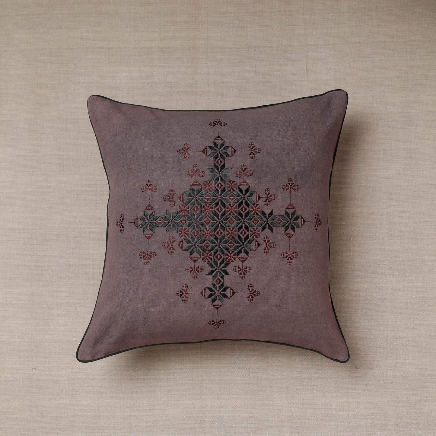 Purple Soof Embroidery Cotton Cushion Cover