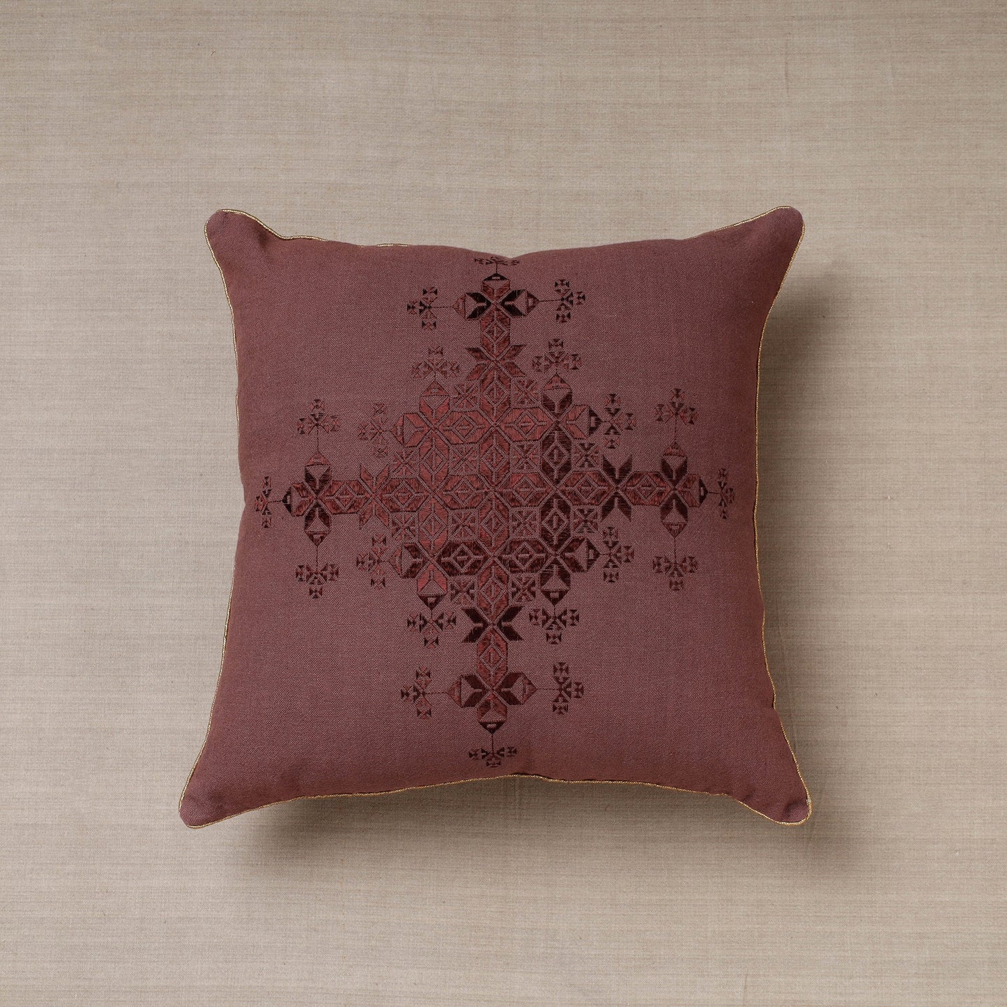 Purple Soof Embroidery Cotton Cushion Cover