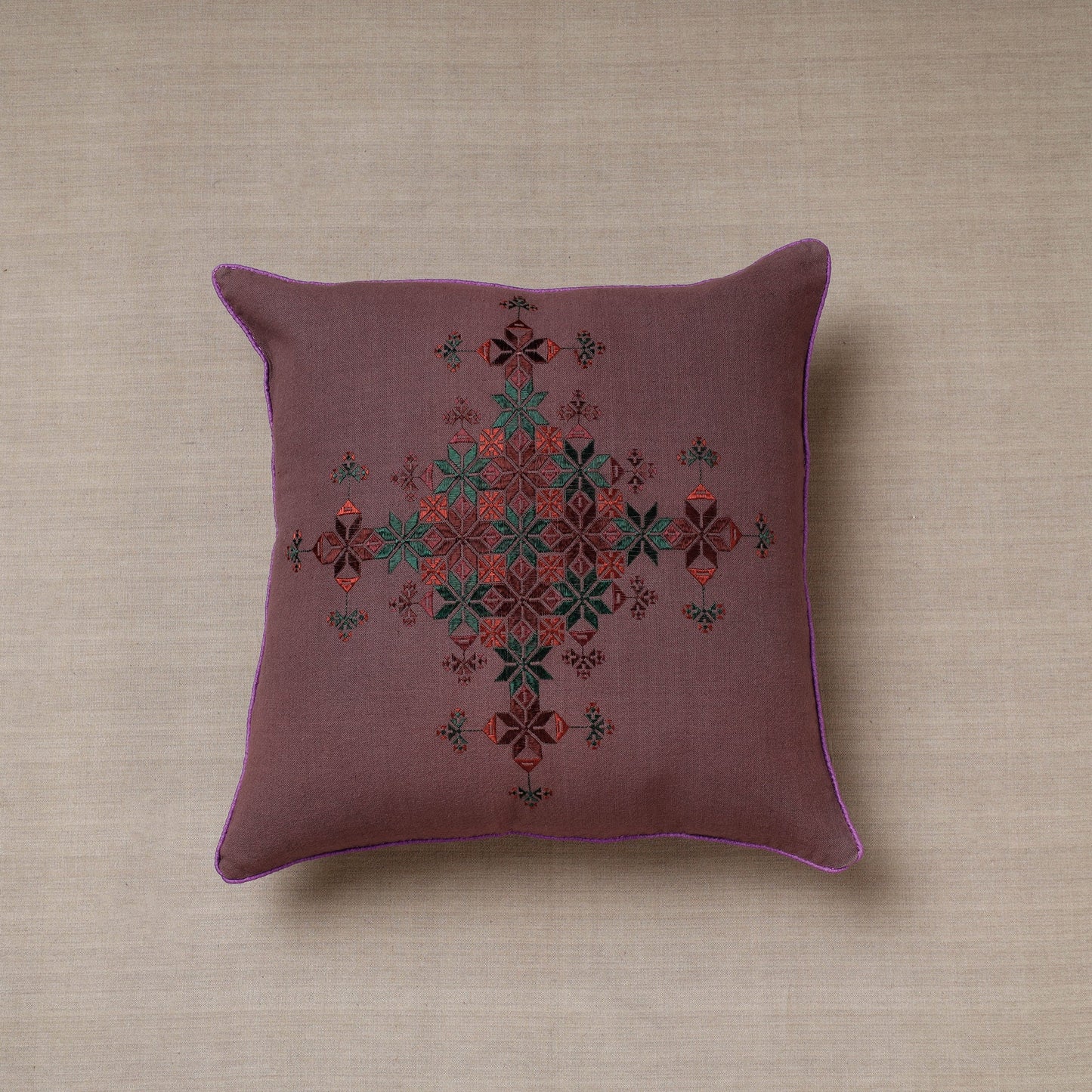 Purple Soof Embroidery Cotton Cushion Cover